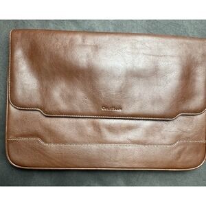 Cole Haan Leather Laptop Sleeve Portfolio Bag Brown Business Work Briefcase